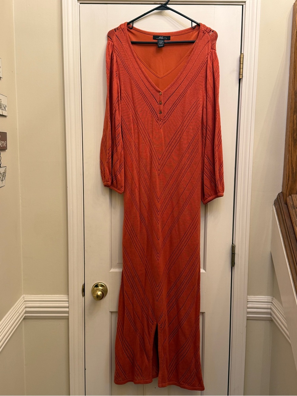Midnight Velvet Orange Crochet Knit Maxi Dress Size L